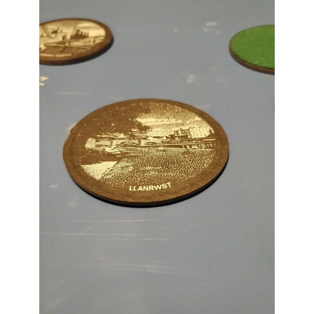 WELSH SLATE COASTERS Polished Set of 4 Harlech Cymru Llanrwst Conway Castle Hand